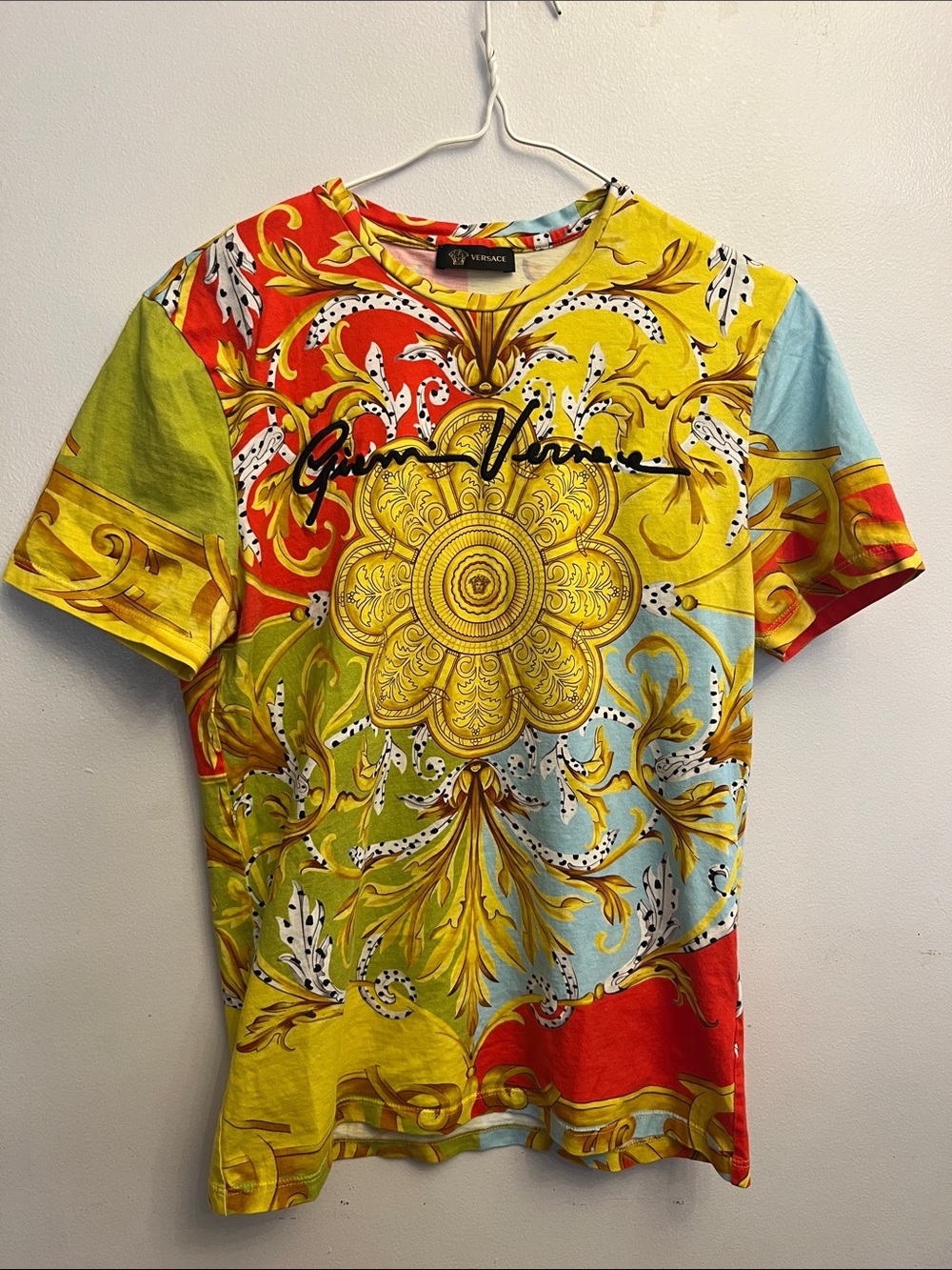 Versace Multicolor Baroque Medallion Cotton Tee - Yellow/Red